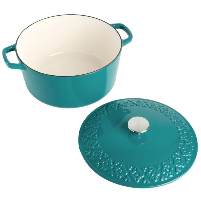 Spice by Tia Mowry Savory Saffron 3.9 Quart Enameled Cast Iron Dutch Oven with Lid in Teal - Image 5