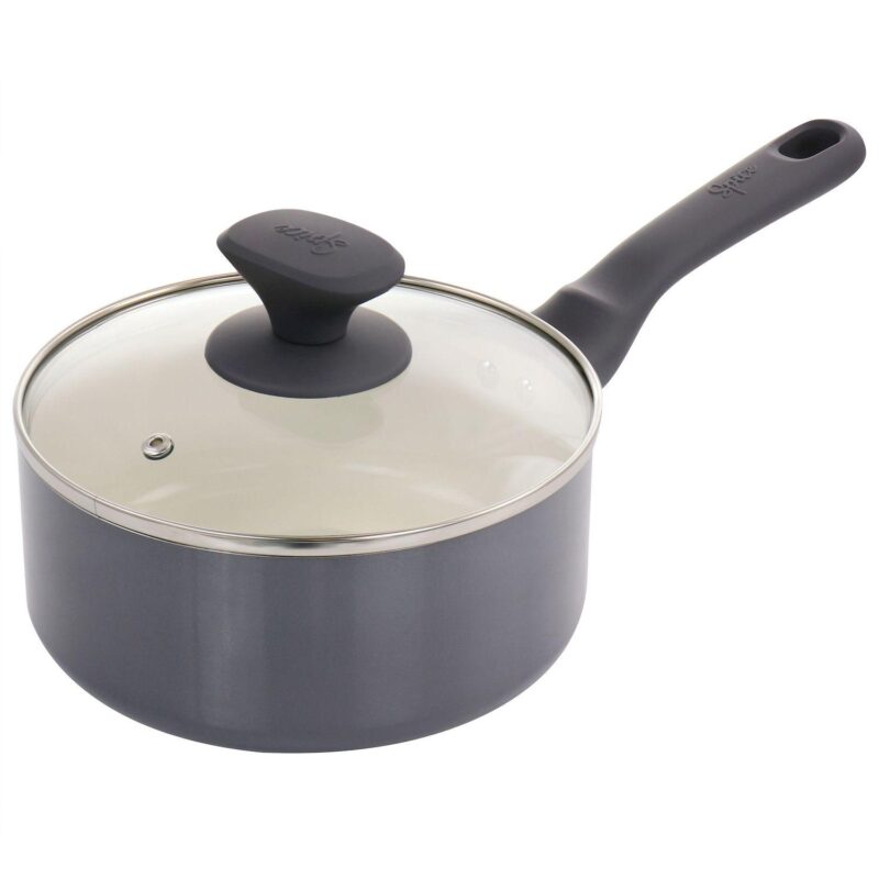 Spice by Tia Mowry Savory Saffron 7 Piece Ceramic Nonstick Aluminum Cookware Set with Nylon Utensils in Grey - Image 4