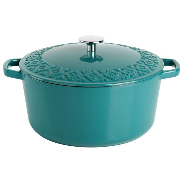 Spice by Tia Mowry Savory Saffron 3.9 Quart Enameled Cast Iron Dutch Oven with Lid in Teal