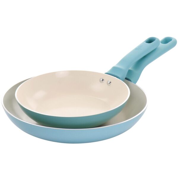 Spice by Tia Mowry Savory Saffron 2 Piece Ceramic Nonstick Aluminum Frying Pan Set in Mint