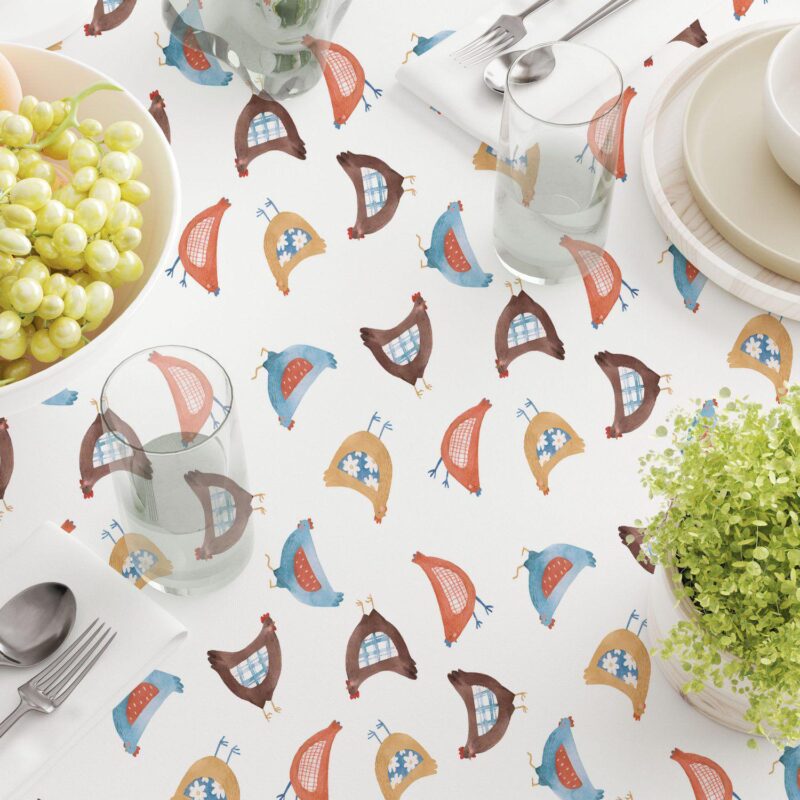 Square Tablecloth, 100% Cotton, 60x60 , Country Chickens Design - Image 3