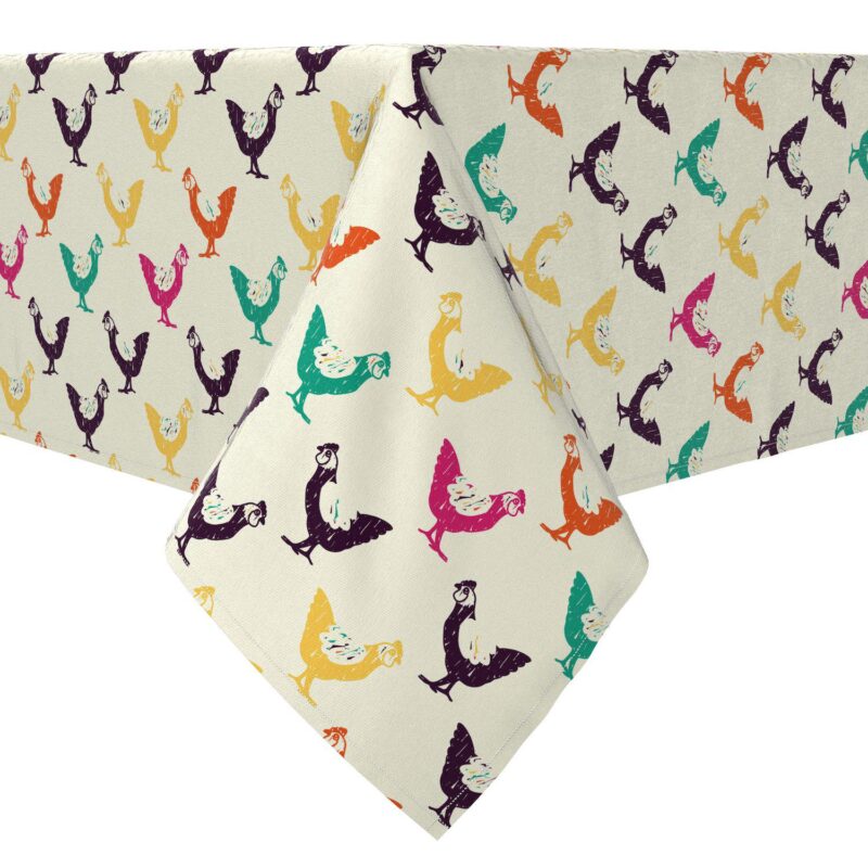 Square Tablecloth, 100% Cotton, 60x60 , Retro Chickens