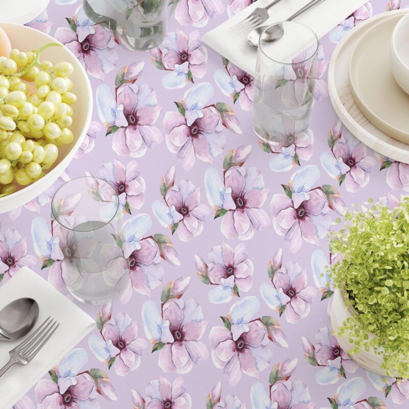 Square Tablecloth, 100% Polyester, 70x70 , Brush Stroke Purple Flowers - Image 3