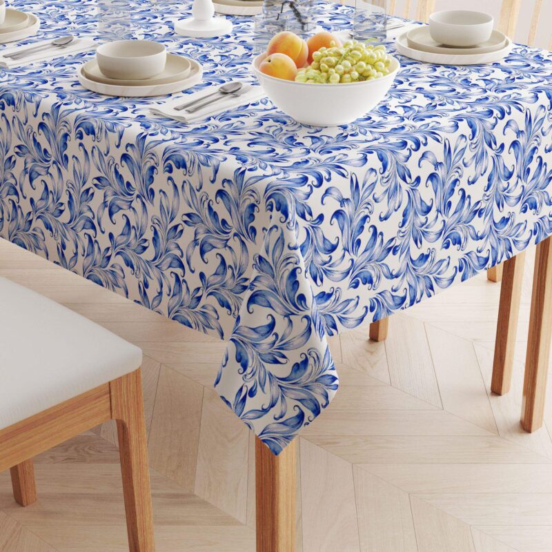 Square Tablecloth, 100% Polyester, 70x70 , Blue Traditional Leaves - Image 2