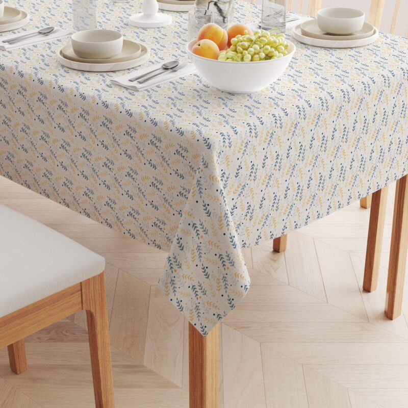 Square Tablecloth, 100% Cotton, 60x60 , Blue and Yellow Branches - Image 2