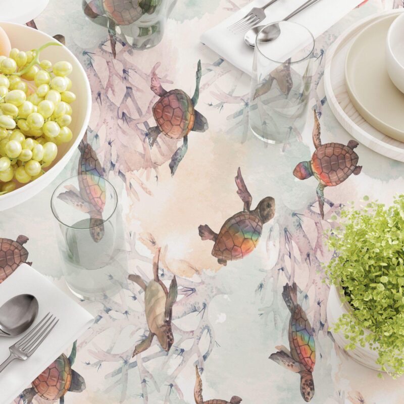 Square Tablecloth, 100% Polyester, 60x60 , Sea Turtle Watercolor - Image 3
