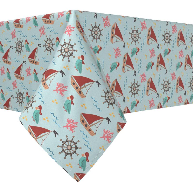 Square Tablecloth, 100% Polyester, 60x60 , Cartoon Pirate Ships