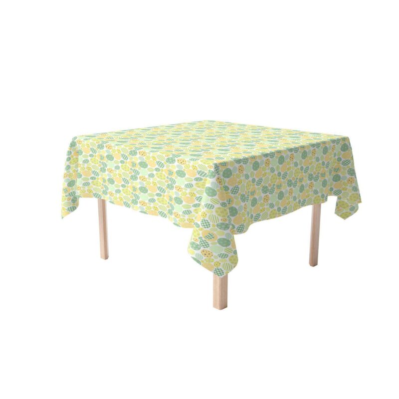 Square Tablecloth, 100% Polyester, 60x60 , Green and Yellow Pastel Easter Eggs