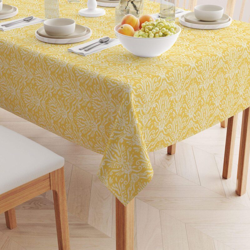 Square Tablecloth, 100% Polyester, 70x70 , Yellow Keyhole Damask - Image 2
