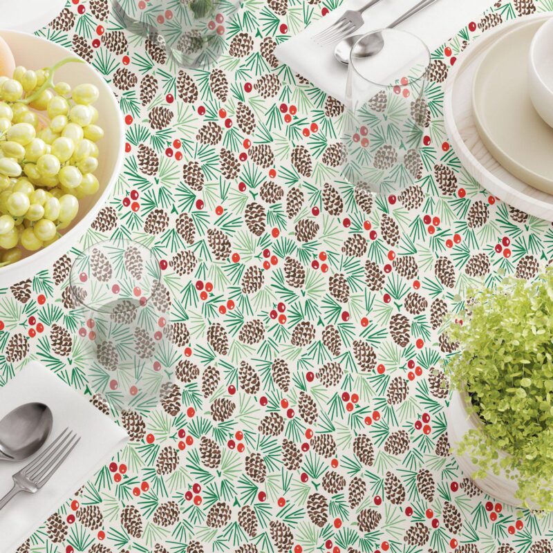 Square Tablecloth, 100% Polyester, 70x70 , Holiday Foliage and Berries - Image 3