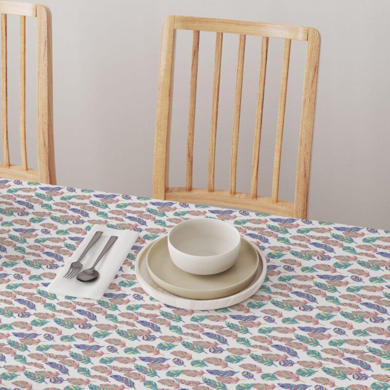 Square Tablecloth, 100% Cotton, 60x60 , Doodle Patterned Feathers - Image 4