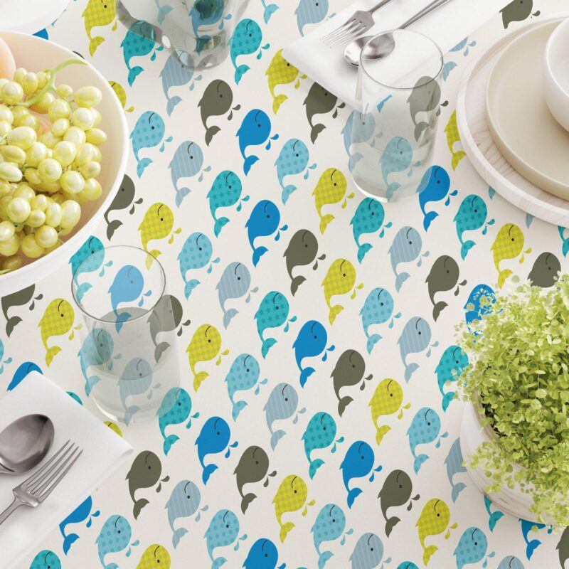 Square Tablecloth, 100% Polyester, 60x60 , Happy Whales - Image 3