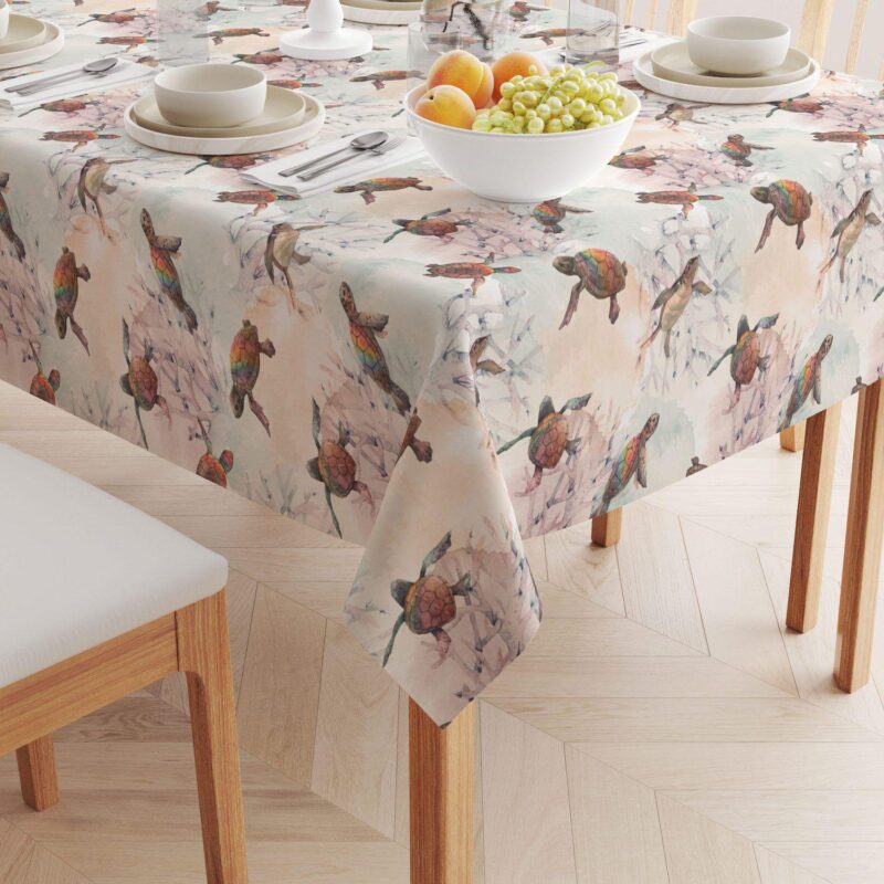 Square Tablecloth, 100% Polyester, 60x60 , Sea Turtle Watercolor - Image 2