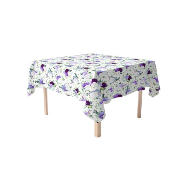 Square Tablecloth, 100% Polyester, 60x60 , Purple and White Hydrangeas