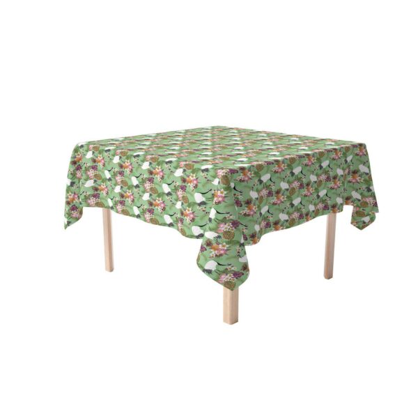 Square Tablecloth, 100% Polyester, 70x70 , Japanese Crane and Flowers