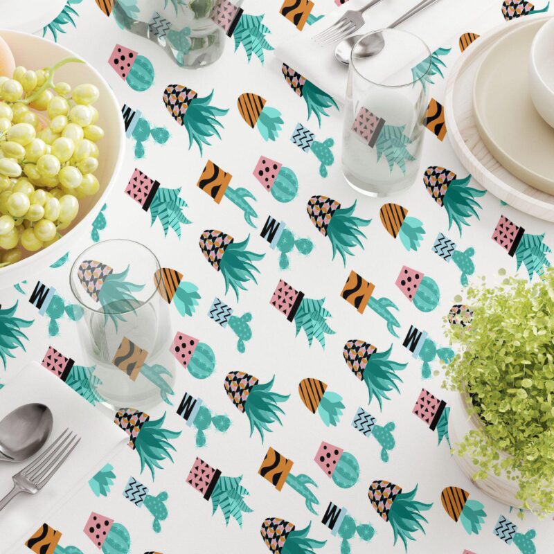 Square Tablecloth, 100% Cotton, 60x60 , Cute Cactus Plants - Image 3