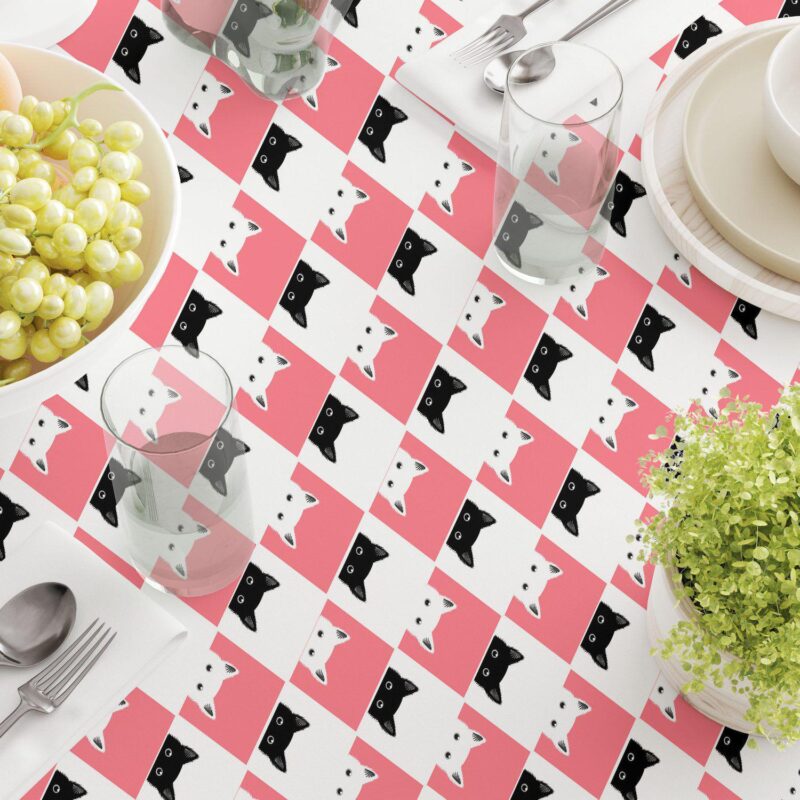 Square Tablecloth, 100% Cotton, 60x60 , Cat Chess Board - Image 3