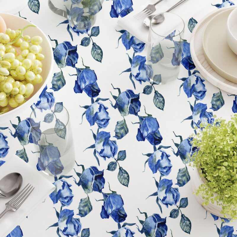 Square Tablecloth, 100% Polyester, 70x70 , Blue Watercolor Roses - Image 3
