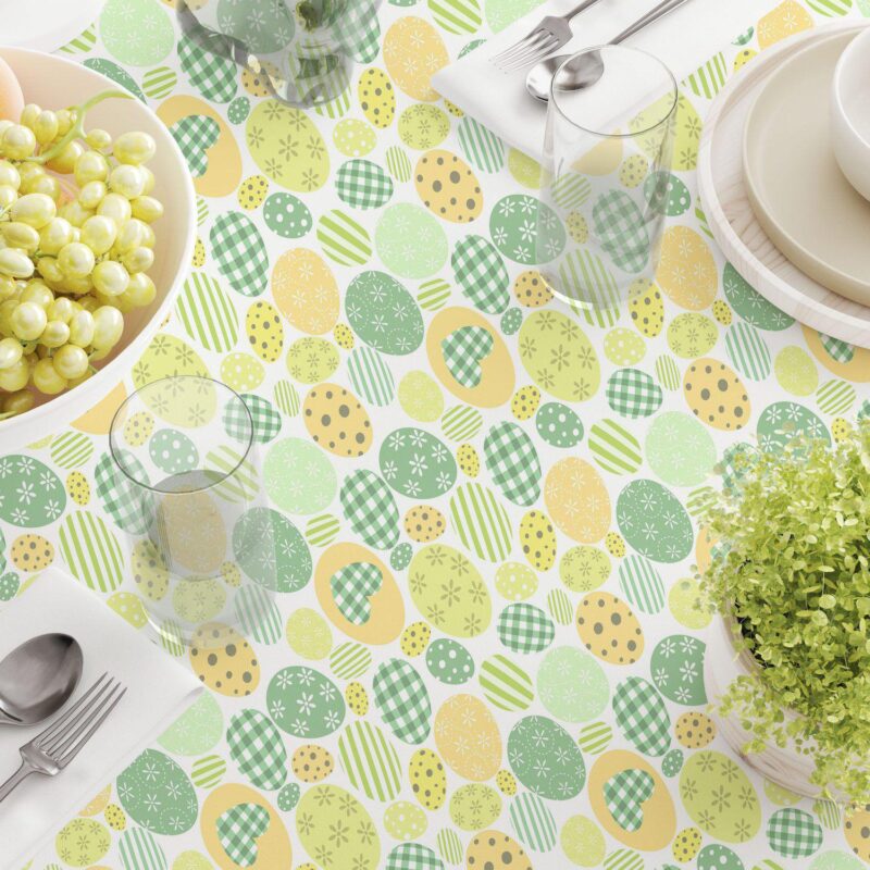 Square Tablecloth, 100% Polyester, 60x60 , Green and Yellow Pastel Easter Eggs - Image 3
