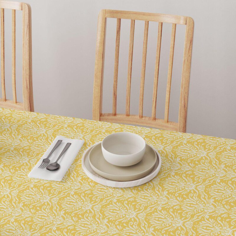 Square Tablecloth, 100% Polyester, 70x70 , Yellow Keyhole Damask - Image 4