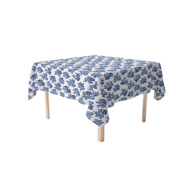 Square Tablecloth, 100% Polyester, 60x60 , Blue Floral and Dots