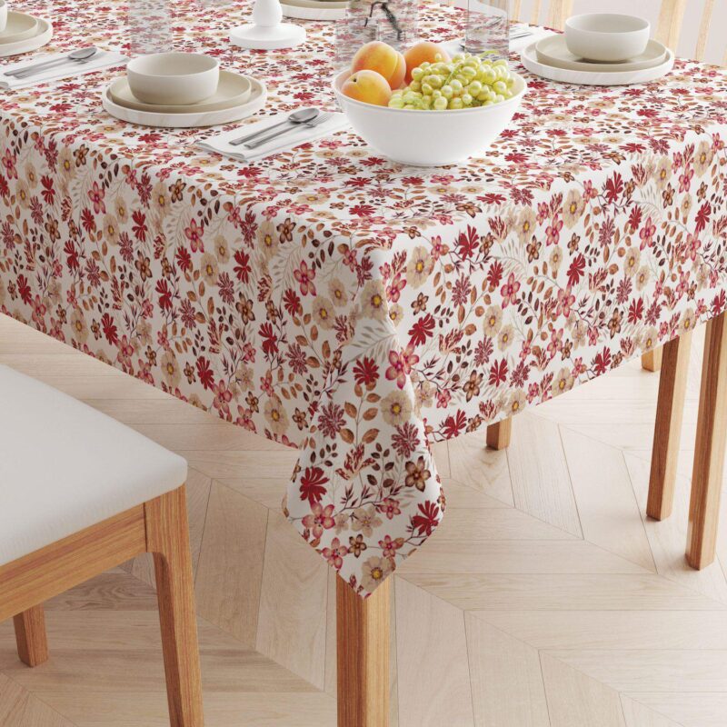 Square Tablecloth, 100% Cotton, 60x60 , Burgundy Fall Floral - Image 2