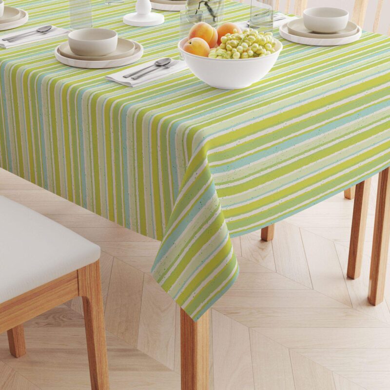Square Tablecloth, 100% Polyester, 70x70 , Green Stripes and Ink Splatter - Image 2