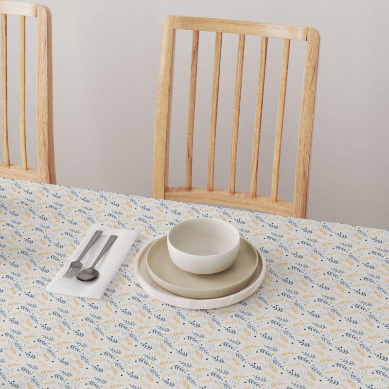 Square Tablecloth, 100% Cotton, 60x60 , Blue and Yellow Branches - Image 4