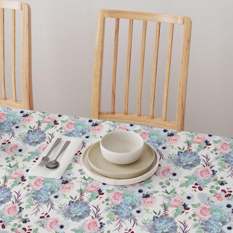 Square Tablecloth, 100% Polyester, 70x70 , Pink Roses and Succulents - Image 4