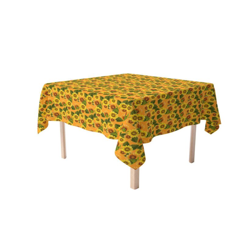 Square Tablecloth, 100% Polyester, 60x60 , Sunflowers on Orange Background