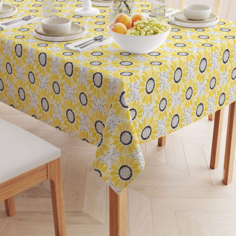 Square Tablecloth, 100% Polyester, 70x70 , Abstract Sunflowers - Image 2