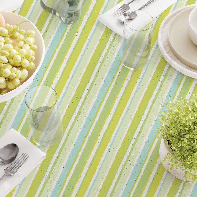 Square Tablecloth, 100% Polyester, 70x70 , Green Stripes and Ink Splatter - Image 3