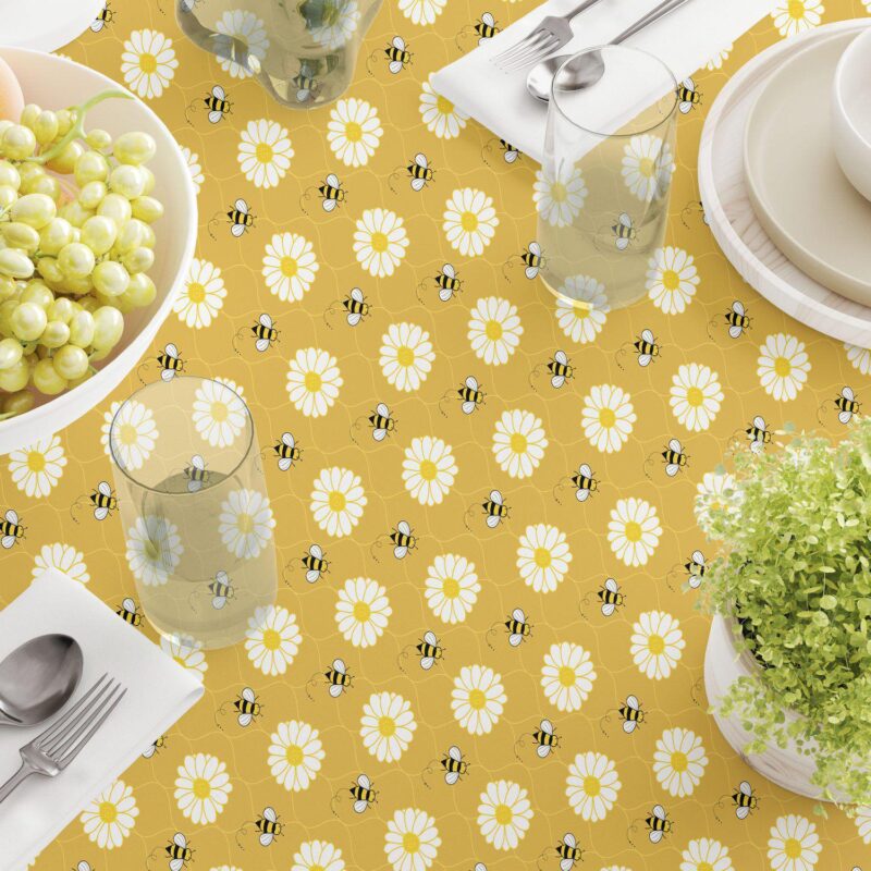 Square Tablecloth, 100% Polyester, 70x70 , Bumble Bees and Daisies - Image 3