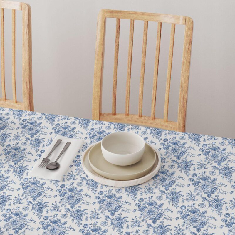 Square Tablecloth, 100% Cotton, 60x60 , Bouquet of Blue Flowers - Image 4