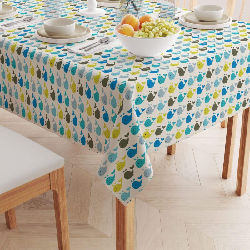 Square Tablecloth, 100% Polyester, 60x60 , Happy Whales - Image 2