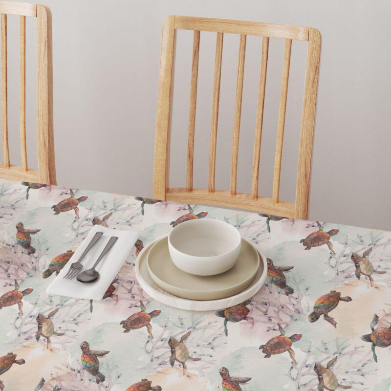 Square Tablecloth, 100% Polyester, 60x60 , Sea Turtle Watercolor - Image 4