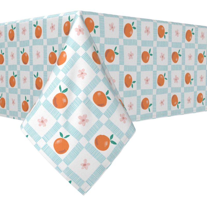 Square Tablecloth, 100% Polyester, 70x70 , Summer Orange and Floral Check