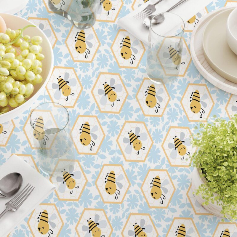 Square Tablecloth, 100% Polyester, 60x60 , Cartoon Honeycomb Bees - Image 3