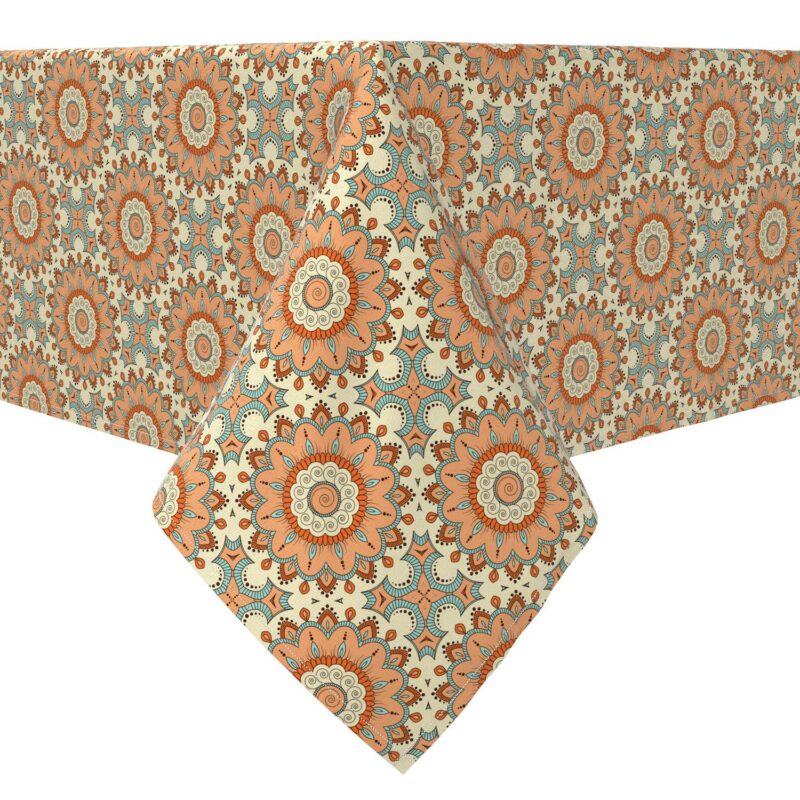 Square Tablecloth, 100% Cotton, 60x60 , Stylized Ornamental Design