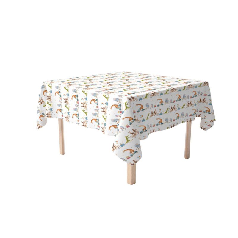 Square Tablecloth, 100% Polyester, 60x60 , Animals on Bikes Design