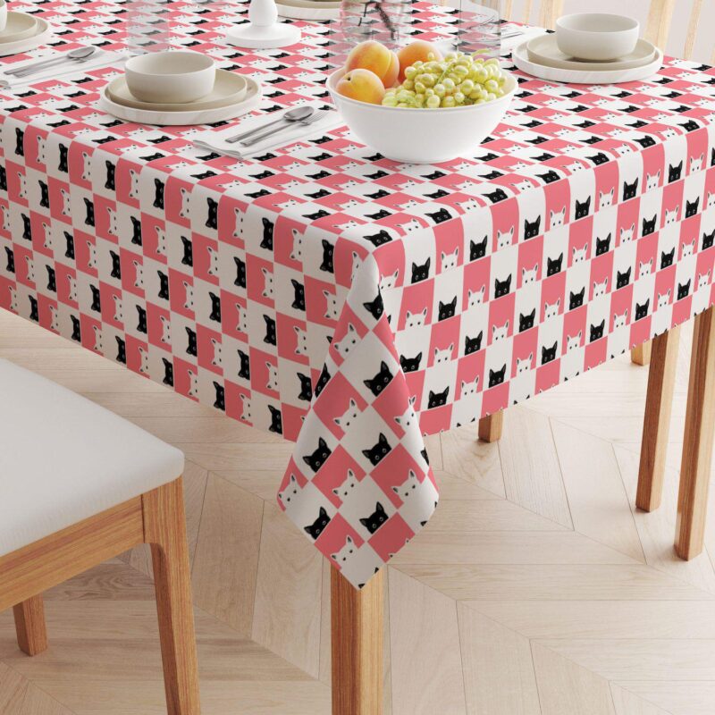 Square Tablecloth, 100% Cotton, 60x60 , Cat Chess Board - Image 2