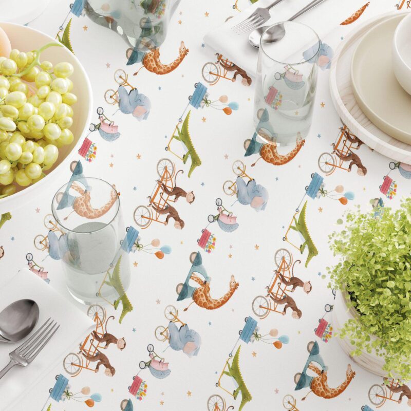 Square Tablecloth, 100% Polyester, 60x60 , Animals on Bikes Design - Image 3