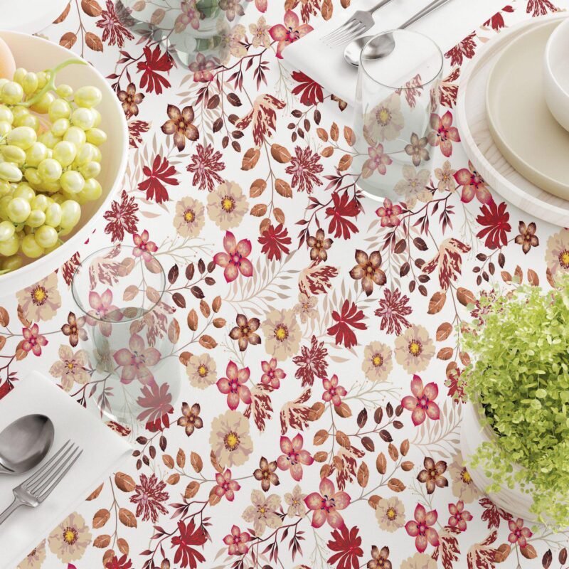 Square Tablecloth, 100% Cotton, 60x60 , Burgundy Fall Floral - Image 3