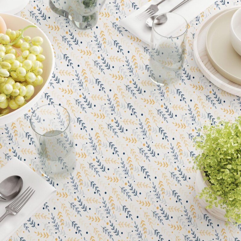 Square Tablecloth, 100% Cotton, 60x60 , Blue and Yellow Branches - Image 3