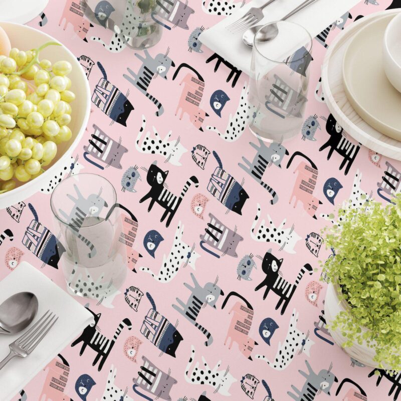 Square Tablecloth, 100% Cotton, 60x60 , Cartoon Cats Pink - Image 3