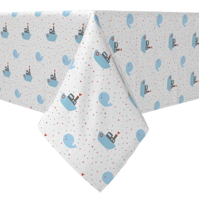 Square Tablecloth, 100% Cotton, 60x60 , Ships and Whales
