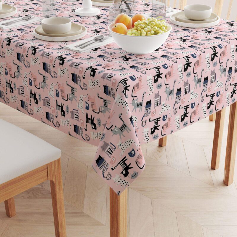 Square Tablecloth, 100% Cotton, 60x60 , Cartoon Cats Pink - Image 2