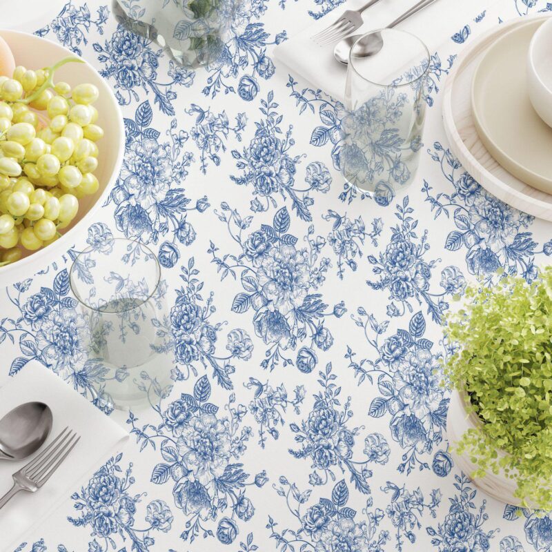 Square Tablecloth, 100% Cotton, 60x60 , Bouquet of Blue Flowers - Image 3