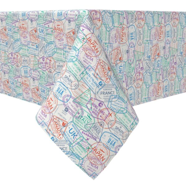 Square Tablecloth, 100% Cotton, 60x60 , Passport Stamps