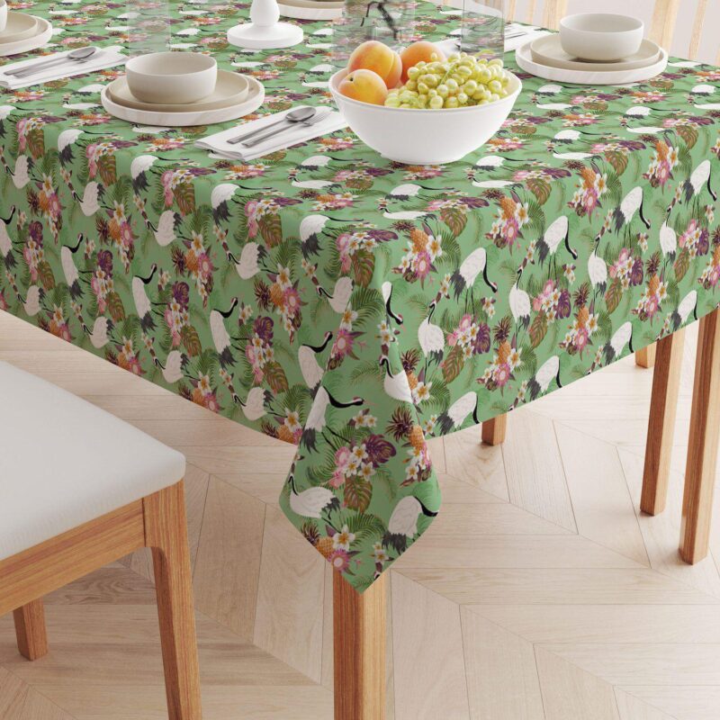 Square Tablecloth, 100% Polyester, 70x70 , Japanese Crane and Flowers - Image 2
